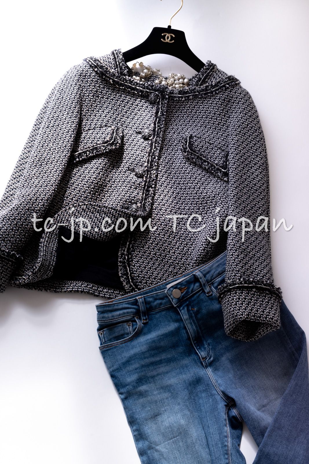 75万 シャネル ジャケット CHANEL グレー ブラック 黒 リネン