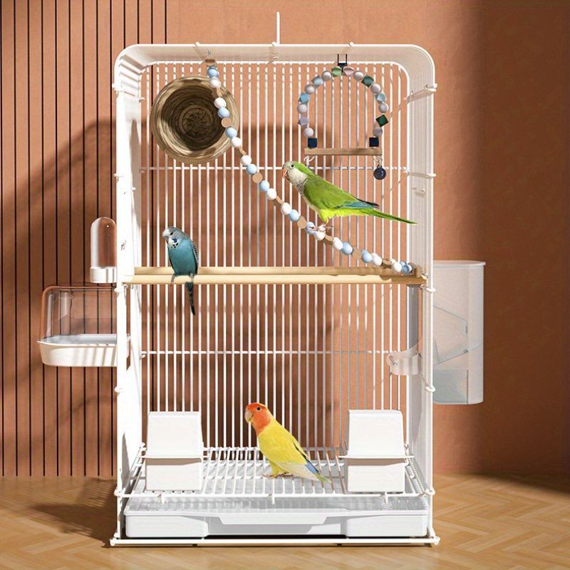 複数の種に対応した鉄合金製鳥かごアクセサリーセット - 広々とした屋内外の鳥の別荘、止まり木と餌箱付き