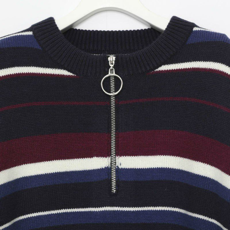 レジェンダ Half Zip COLOR Sweater セーター ボーダー - ピーコック