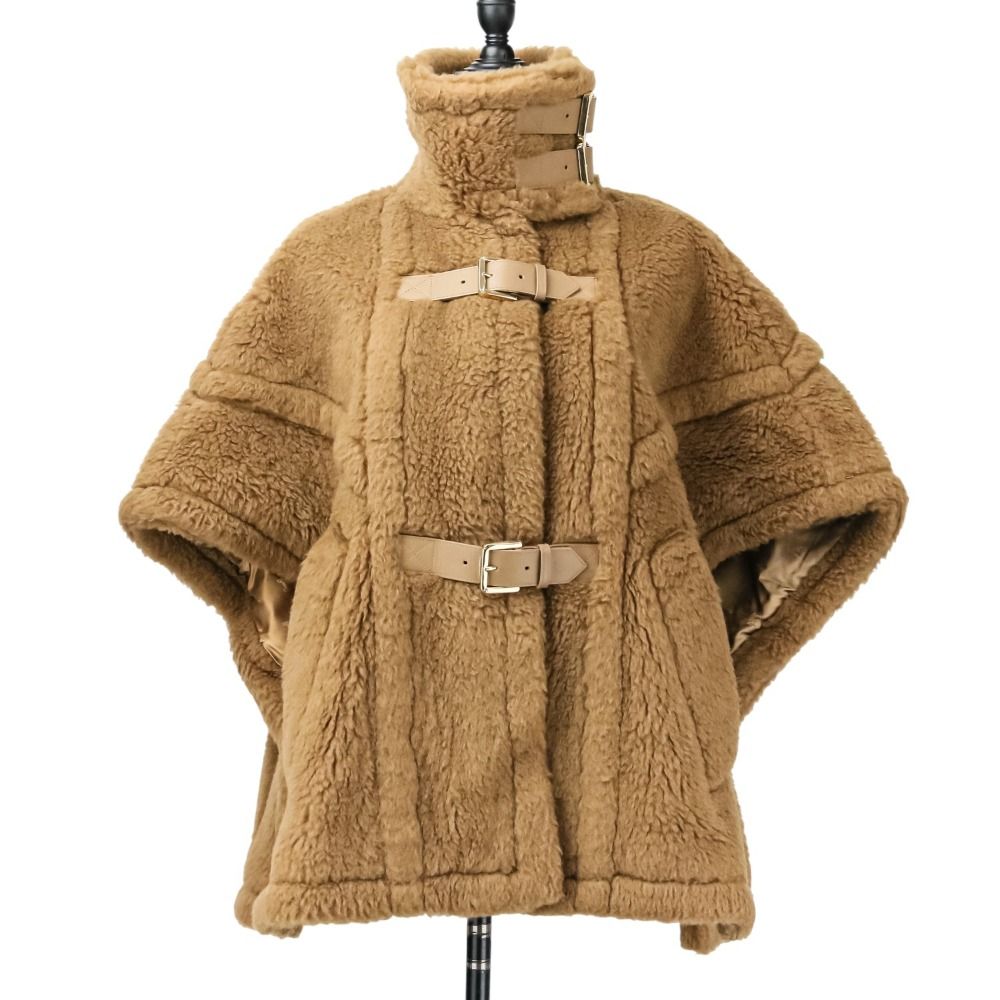 23AW Max Mara マックスマーラ RODANO テディベア キャメルシルク ケープコート キャメル レディース 古着