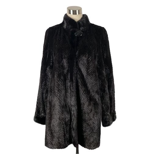 ミンクコート リバーシブル リアルファー 毛皮 MINK レザー 黒 ブラック M