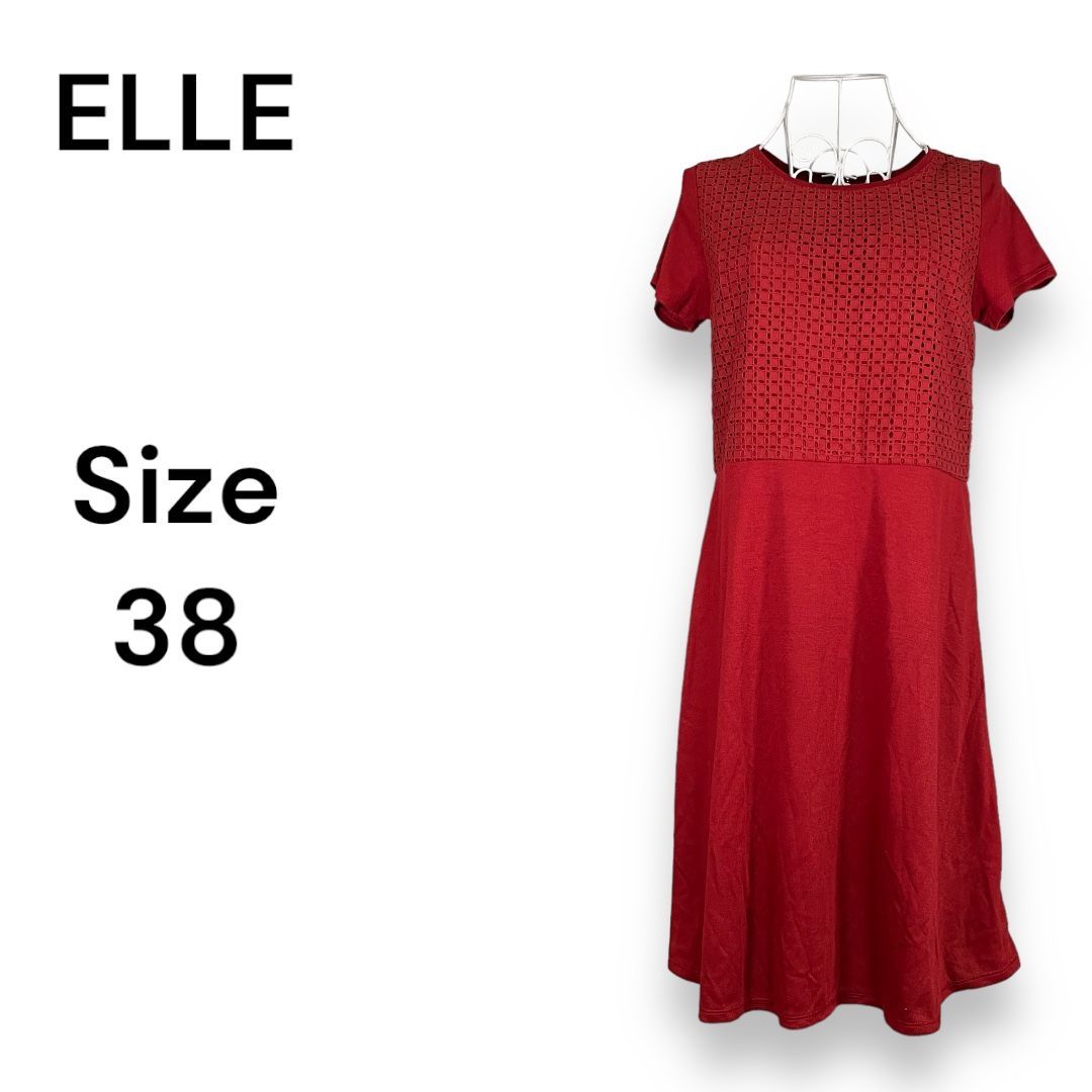 美品 タグ付き】ELLE エル 半袖レースワンピース - メルカリ