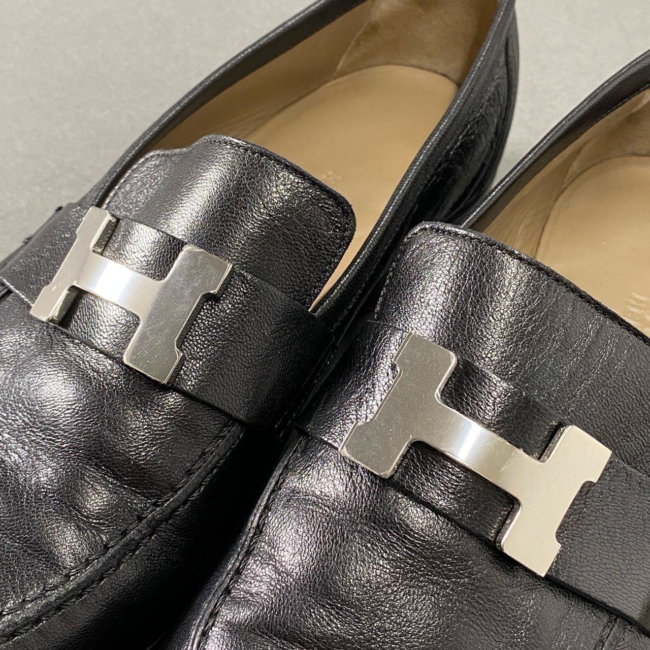 エルメス　Hermes　パンプス　レザーシューズ　H金具　モカシン　ローファー エルメス パリ レザー ローファー 36 1/2 レディース ブラック
