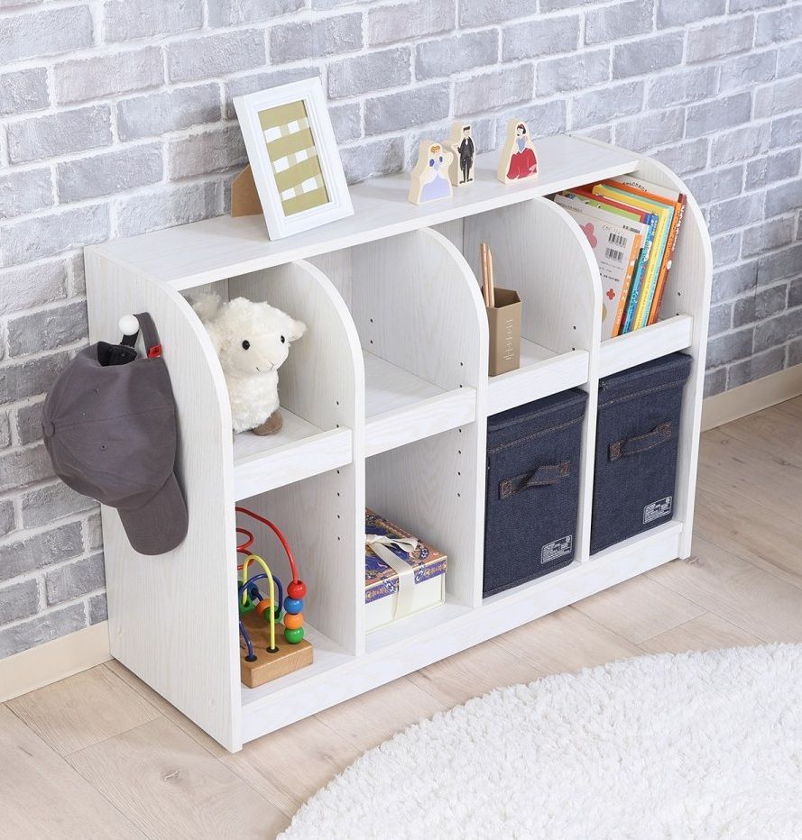 ♪子供用 ブックラック ホワイトカラー 幅87cm 子供部屋 本棚 キッズ おもちゃ箱 おもちゃ