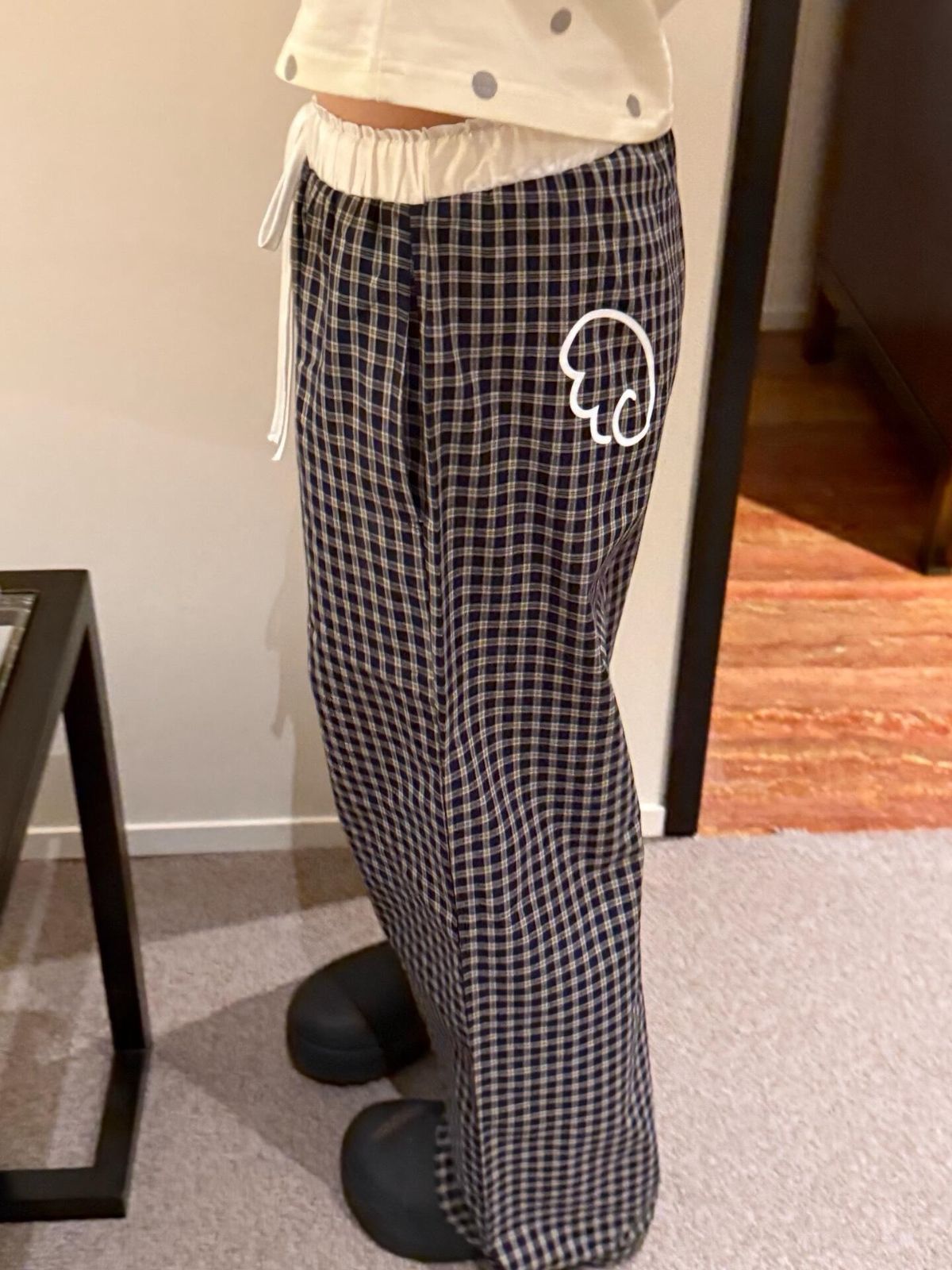 【新品未使用】aeae ギンガムチェック ラウンジ パジャマ パンツ ネイビー 韓国 AEAE 25SS Pajama Lounge Pants エーイーエーイー Y2K