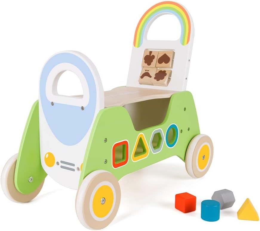ベビーウォーカー 木製 おもちゃ 乗用玩具手押し車 カタカタ 赤ちゃん 歩行器 1歳 Classic World クラシックワールド 2イン1 ライダーウォーカー CL10509