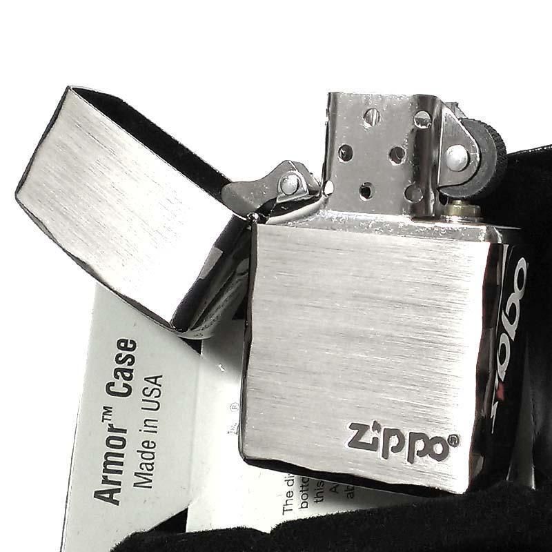 ZIPPO ライター アーマー ジッポ 重厚 シンプル ロゴ シルバーサテン