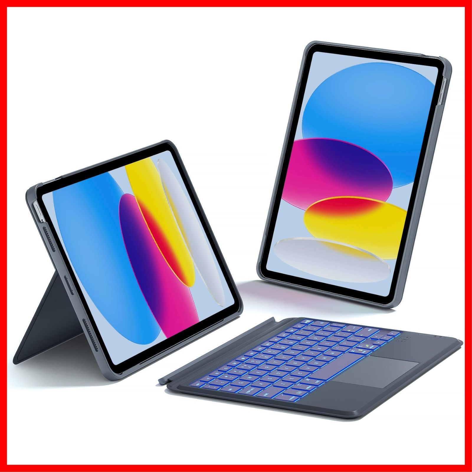 Inateck iPad A16 11世代2025|10世代2025 対応キーボード付きケース 11インチ|10.9インチiPad用 着脱式キーボード トラックパッド付き 7色バックライト 横|縦置き対応 KB04112 グレー