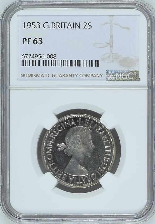 プルーフ未使用銀貨 1953年 イギリス 2シリング銀貨 エリザベス2世