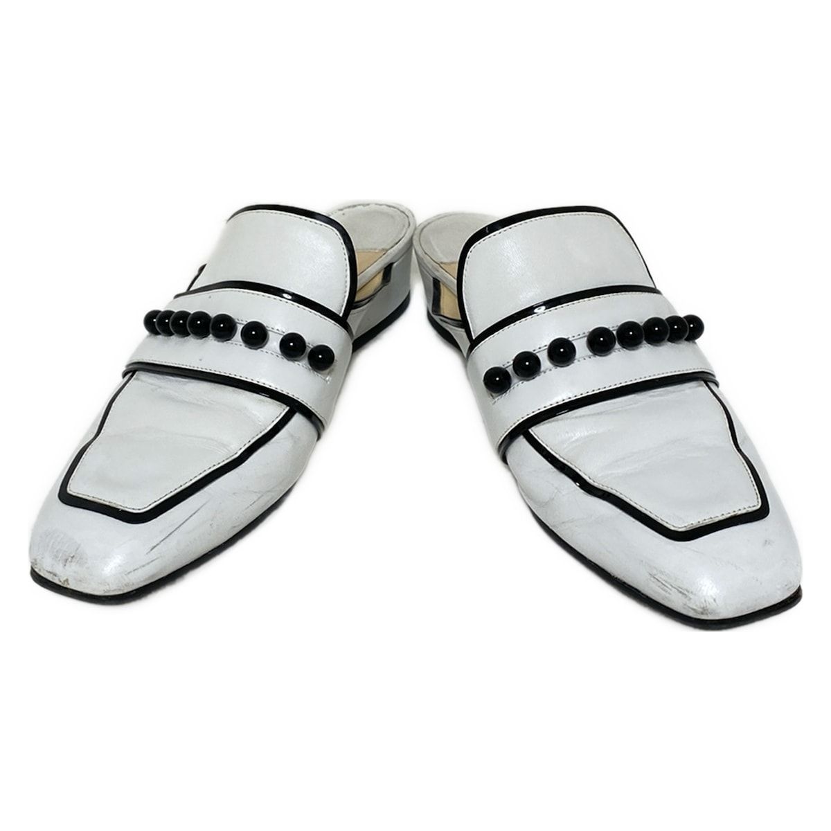 JIMMY CHOO ジミーチュウ サンダル 38 レディース - 白×黒 ブローファー YK JEONGコラボ アウトソール張替済 レザー