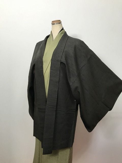 Lサイズ 羽織 男物 正絹 髭紬 こげ茶無地