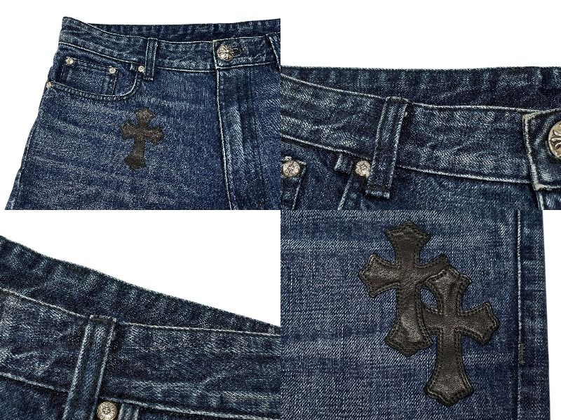 極美品 CHROME HEARTS クロムハーツ CHクロスパッチ デニムショーツ