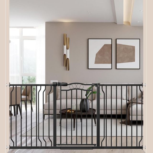 ウィードマップ ベビーゲート 設置幅159-182cm ブラック ペットゲート バリアフリー ゲート 階段上 犬 自動ロック 突っ張り式 オートクローズ機能 扉開閉式 保護 扉開閉式 赤ちゃん 拡張 壁 ベビーガード 柵 高さ78cm