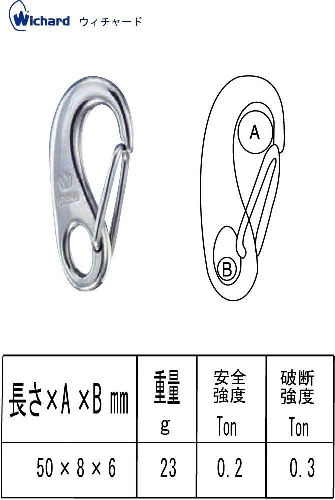 在庫処分】Wichard(ウィチャード) カラビナ サージカルステンレス(316L) 50mm Mサイズ 破断強度 300kg 2480 シルバー -  新品/取寄品