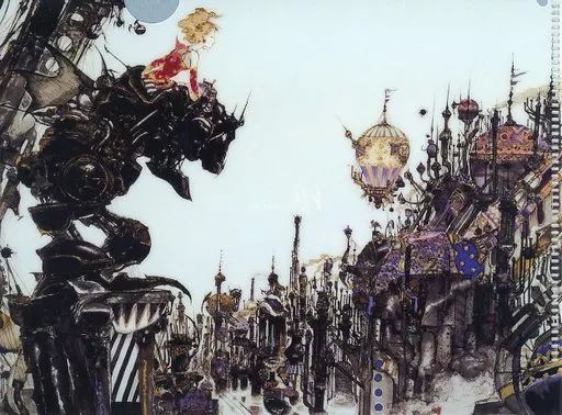 天野喜孝 FF6 街 L BLACK 版画 絵画 天野喜孝 FF6 街 METAL BLACK 版画