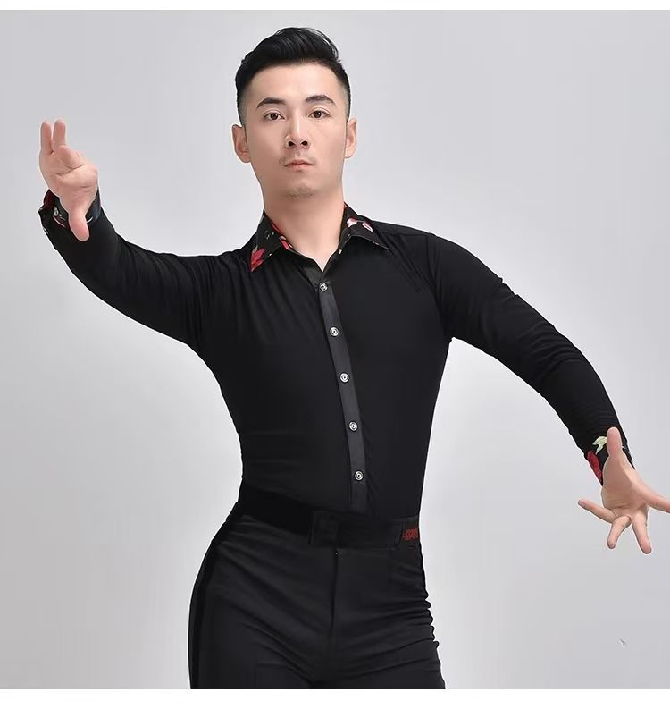メンズ ラテンダンス用シャツ 男性用 ダンス衣装 上着 ダンスウェア 社交 練習着 ワルツ チャチャチャ ルンバ カウボーイ テンダンスシャツ