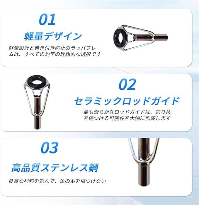 YAARUJEE トップガイド 竿先ガイド 18個セット 内径1.6mm、1.8mm
