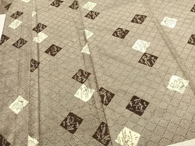 平和屋着物▽上質な紬 単衣 菱文 正絹 逸品 AABC0311fy