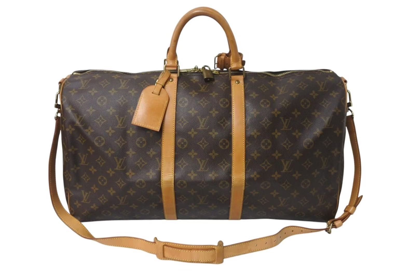 LOUIS VUITTON ルイヴィトン キーポル55 ボストンバッグ M41424 モノグラム PVCコーティングキャンバス ヌメ革 ブラウン 4b001314