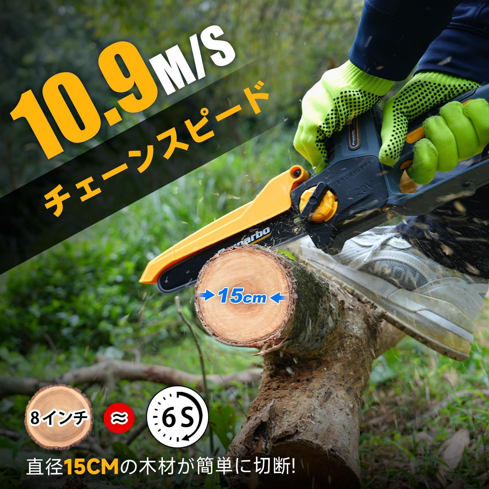 チェーンソー 充電式 8インチ Prunarbo 電動チェーンソー 本体のみ 1 