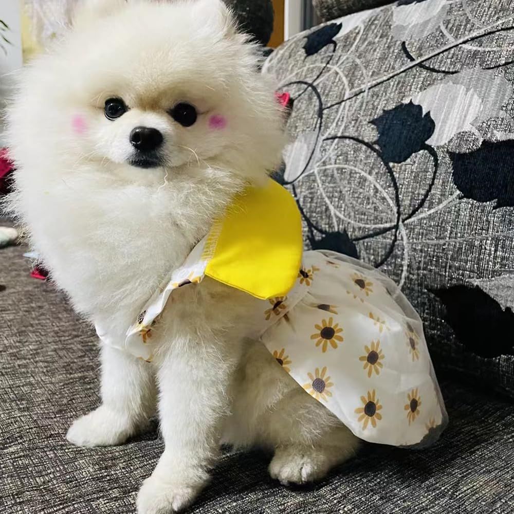 新品 YBGGJO 犬服 ひまわり チュール ワンピース サンフラワー柄