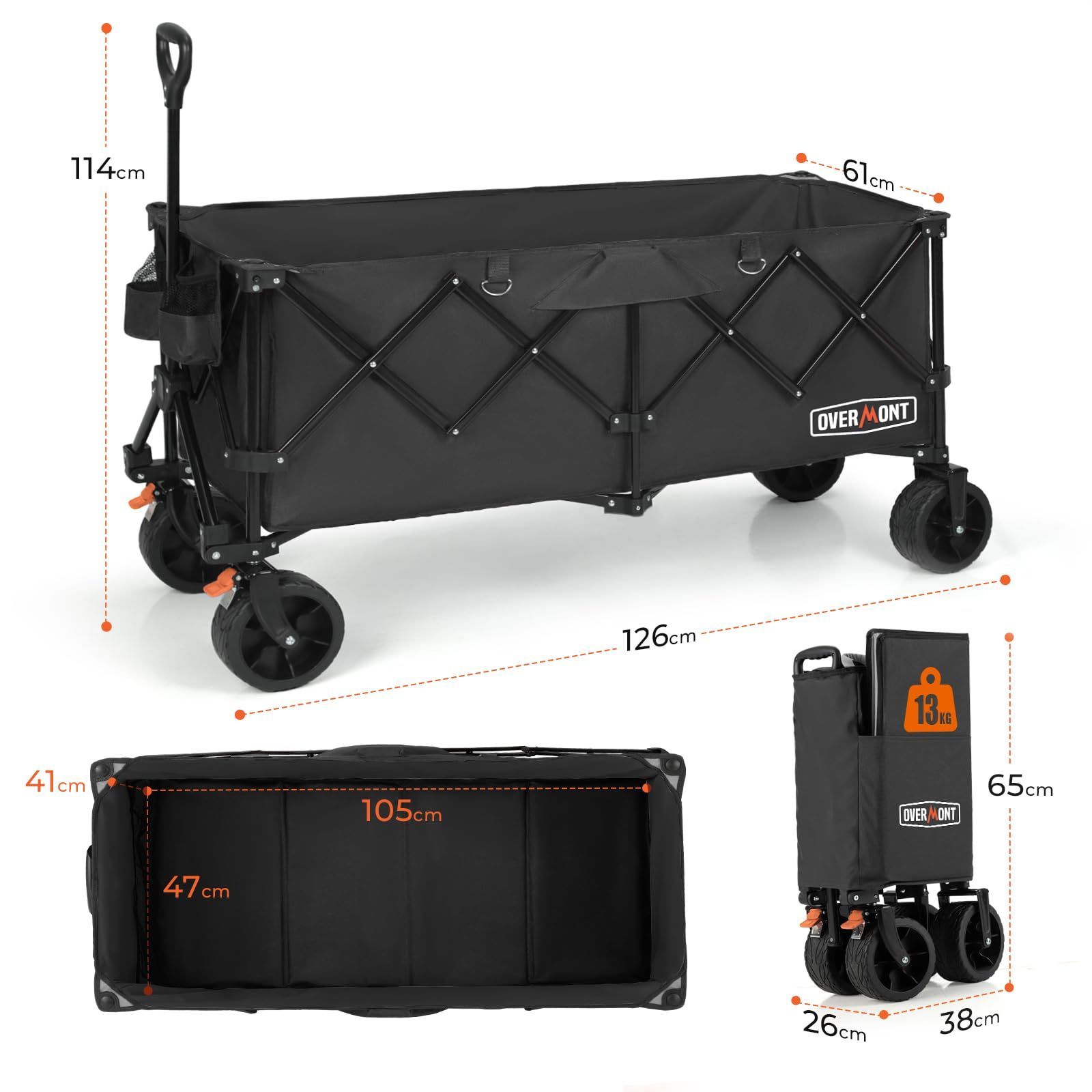 Overmont 特大容量300L アウトドアワゴン 耐荷重200kg