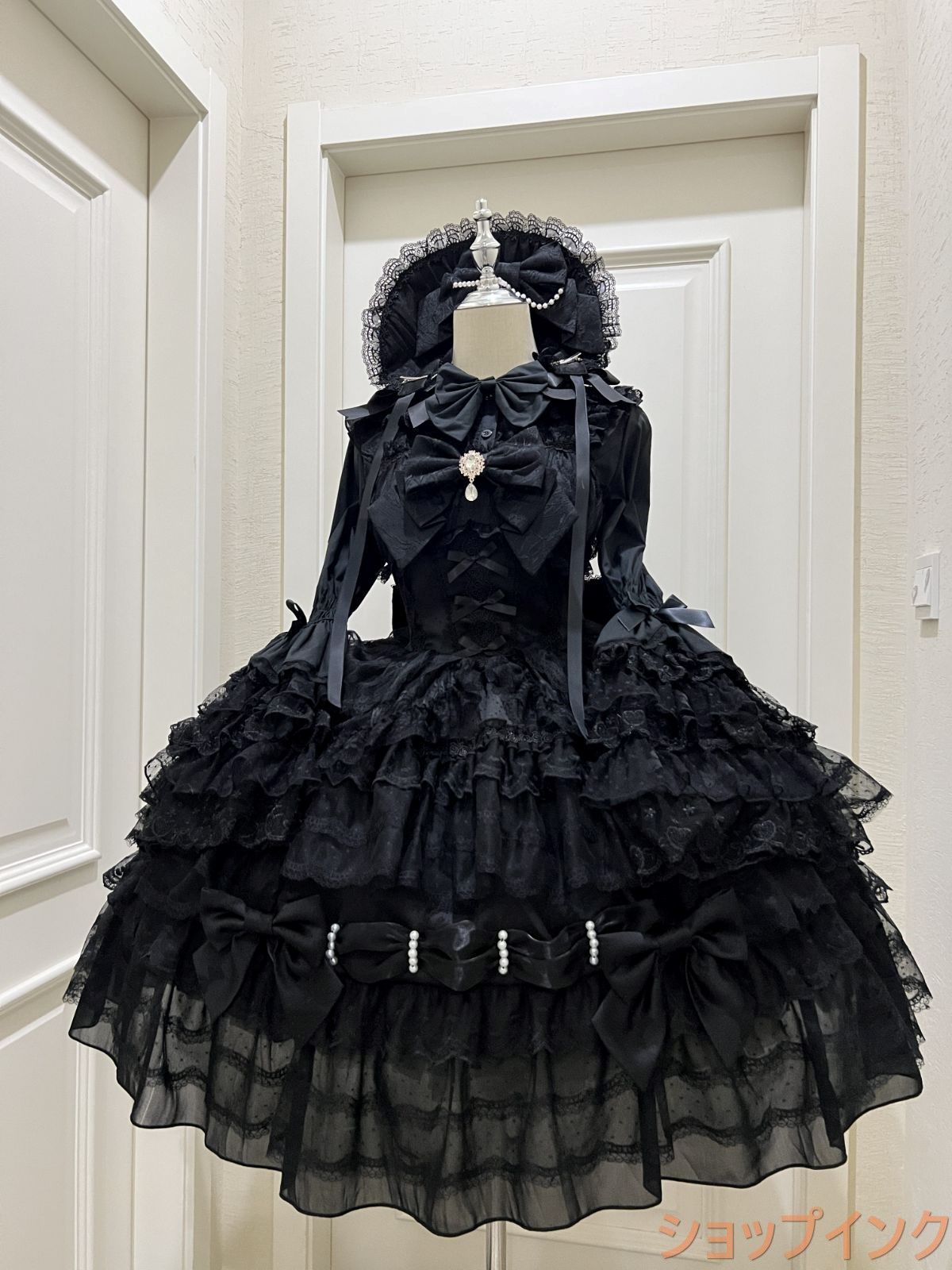 新品 冬用 ロリータドレス JSK吊りスカート 多層レース＆リボン