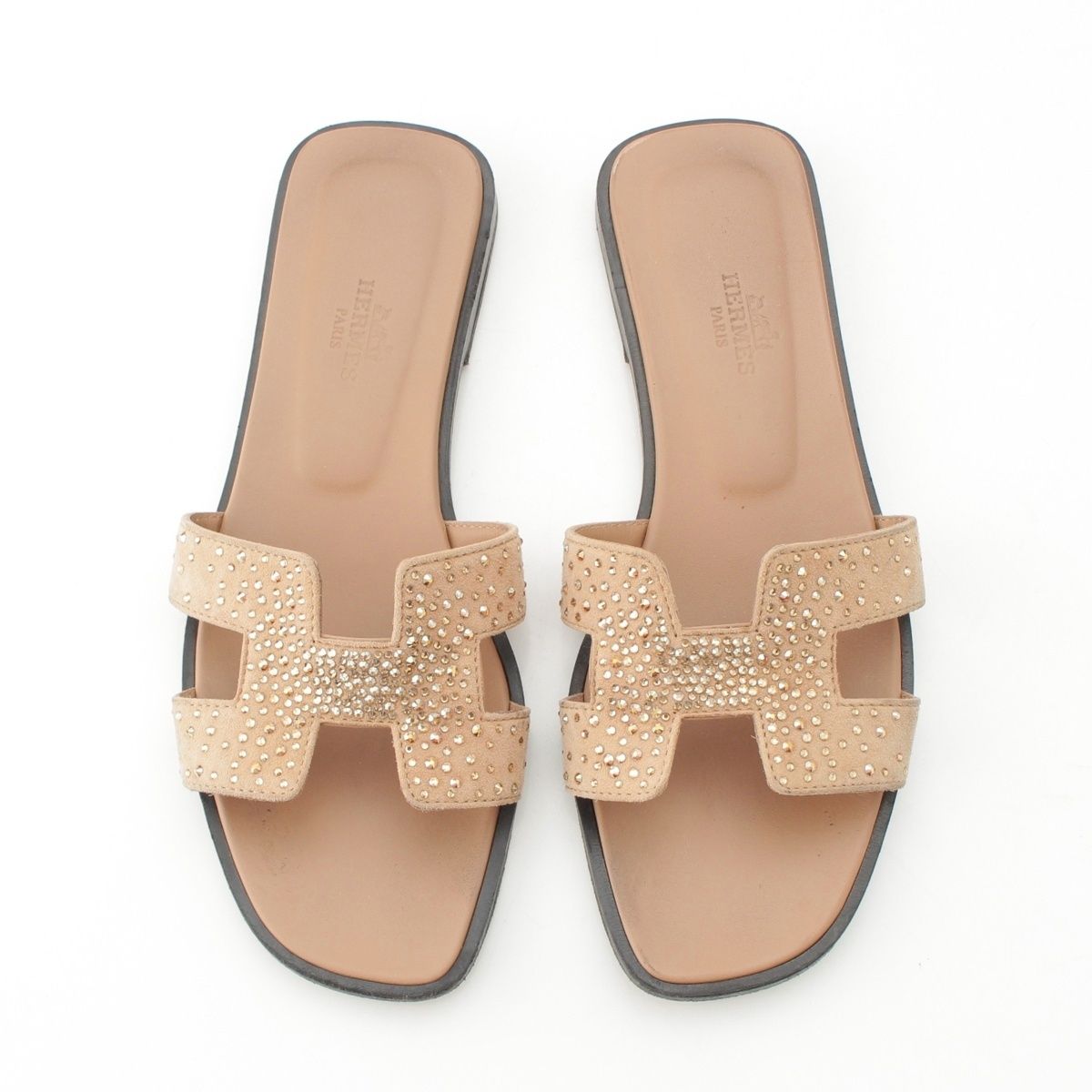 エルメス オラン スエード ラインストーン フラット サンダル ベージュ 36 1 2