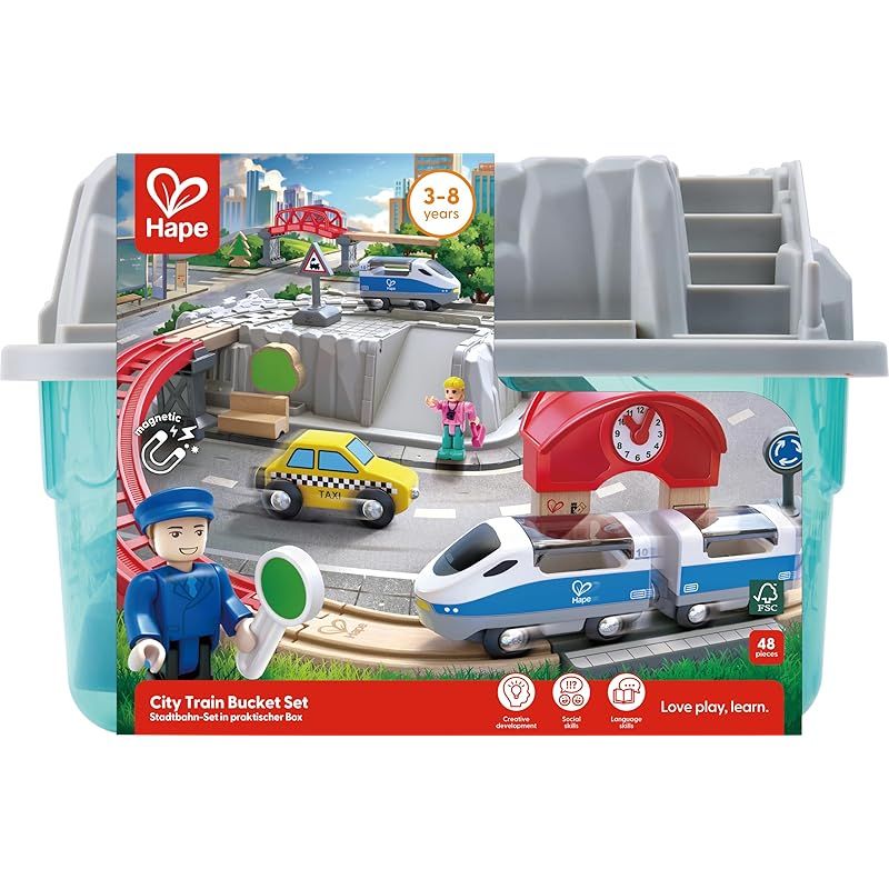 商品 販売中 Hape ハペ お片付けシティレールボックス レールセット 75×87×14cm 3才以上 木製 知育玩具 おもちゃ E3771 1