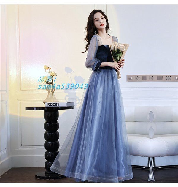 ドレス ロング丈 結婚式 大人 ピアノ 発表会 30代 結婚式 ワンピース 20代 演奏会 お呼ばれ 袖付き 二次会 パーティードレス am4a539049