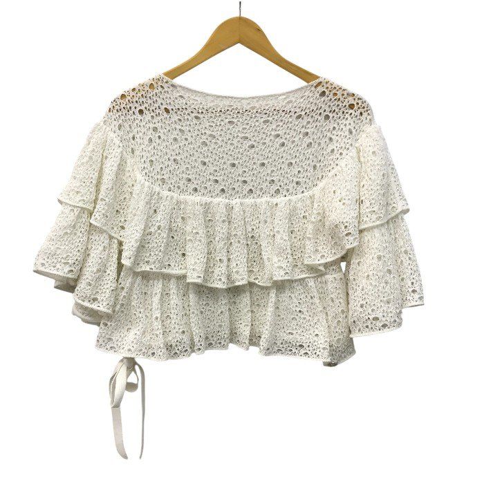 CHANEL シャネル トップス レディース レース ニット フリル アシンメトリー ホワイト 34サイズ P43385K04388 T1