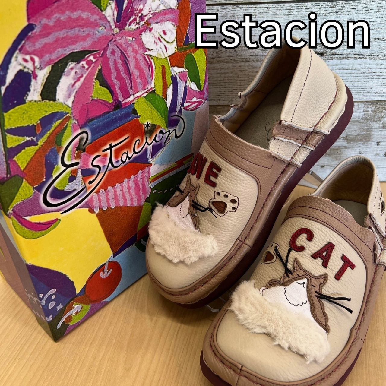 Estacion エスタシオン ネコちゃんモチーフ 本革 スリッポンシューズ tge595