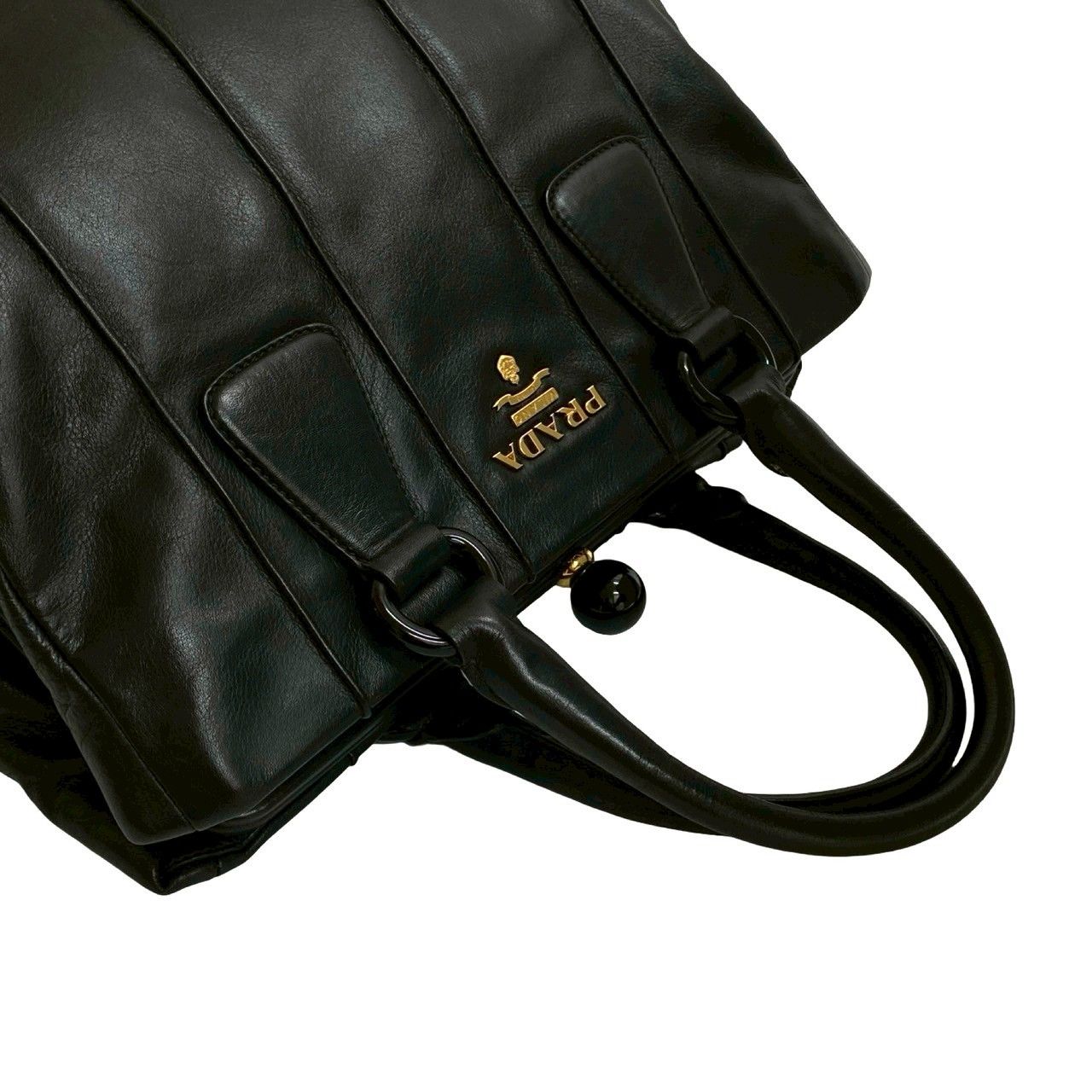 プラダ ロゴ トートバッグ レザー ゴールド金具 ブラック 黒　美品 極 美品 希少品 PRADA プラダ ロゴ ゴールド 金具 レザー 本革