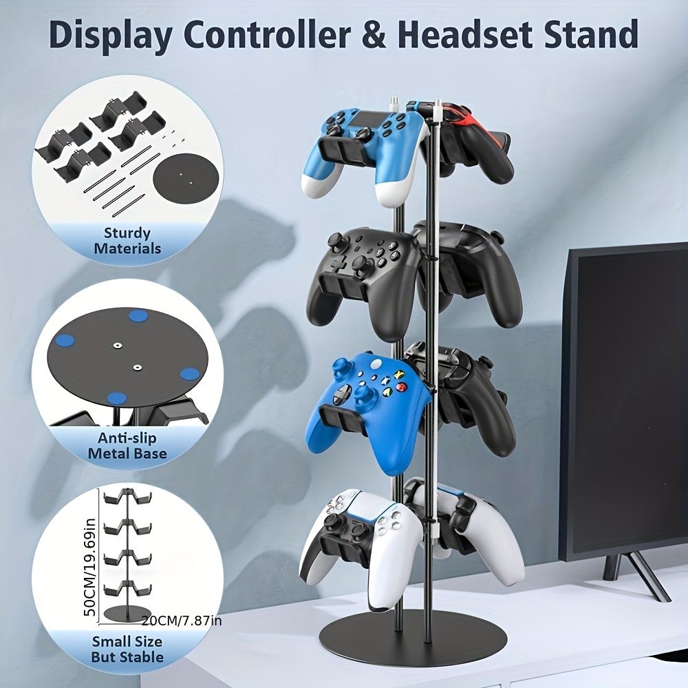 PS4/switch/PS5/XBOXコントローラー用ディスプレイスタンド吊りブラケット、ヘッドフォン・デスクトップ・携帯電話収納4層ラック