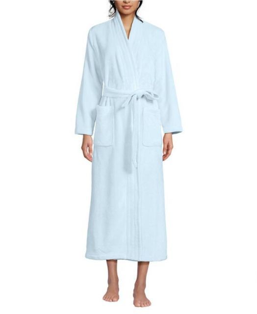 送料無料 ランズエンド レディース ナイトウェア アンダーウェア Women s Cozy Plush Long Wrap Robe Soft ice blue