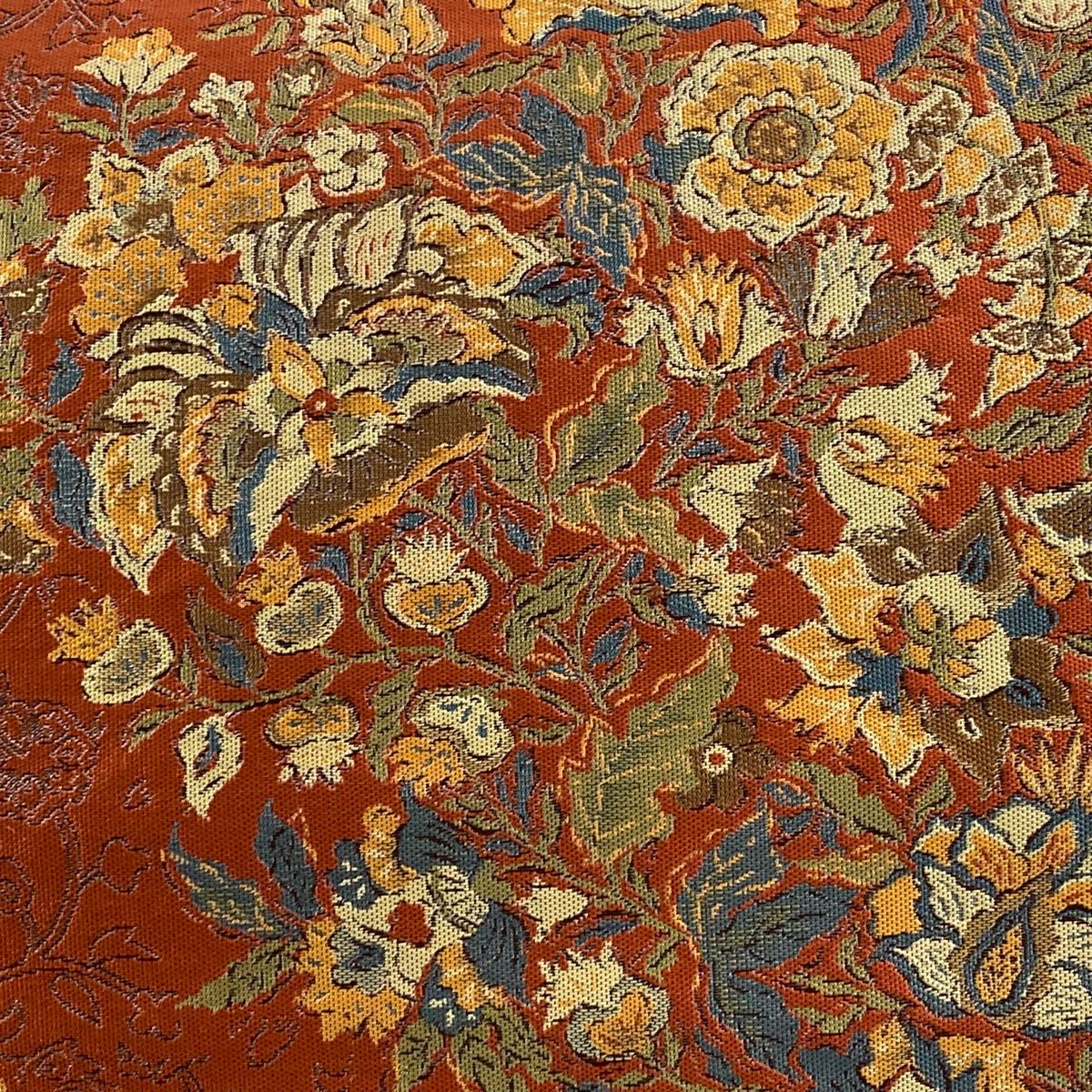 名古屋帯 証紙 トンネル仕立て 八寸名古屋帯 更紗 花唐草 博多織 朱色 正絹