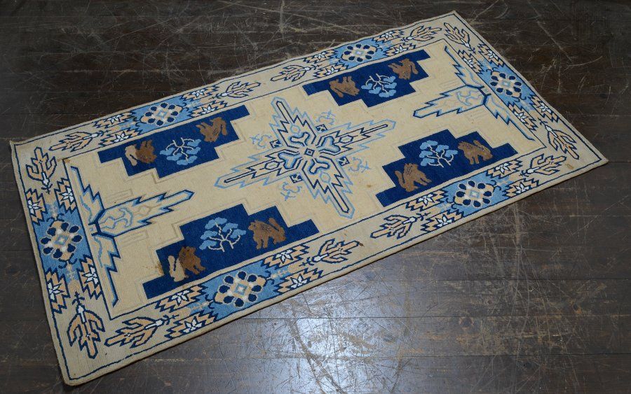 蔵A5458g 古い緞通 段通 敷物 絨毯 木綿 堺赤穂鍋島