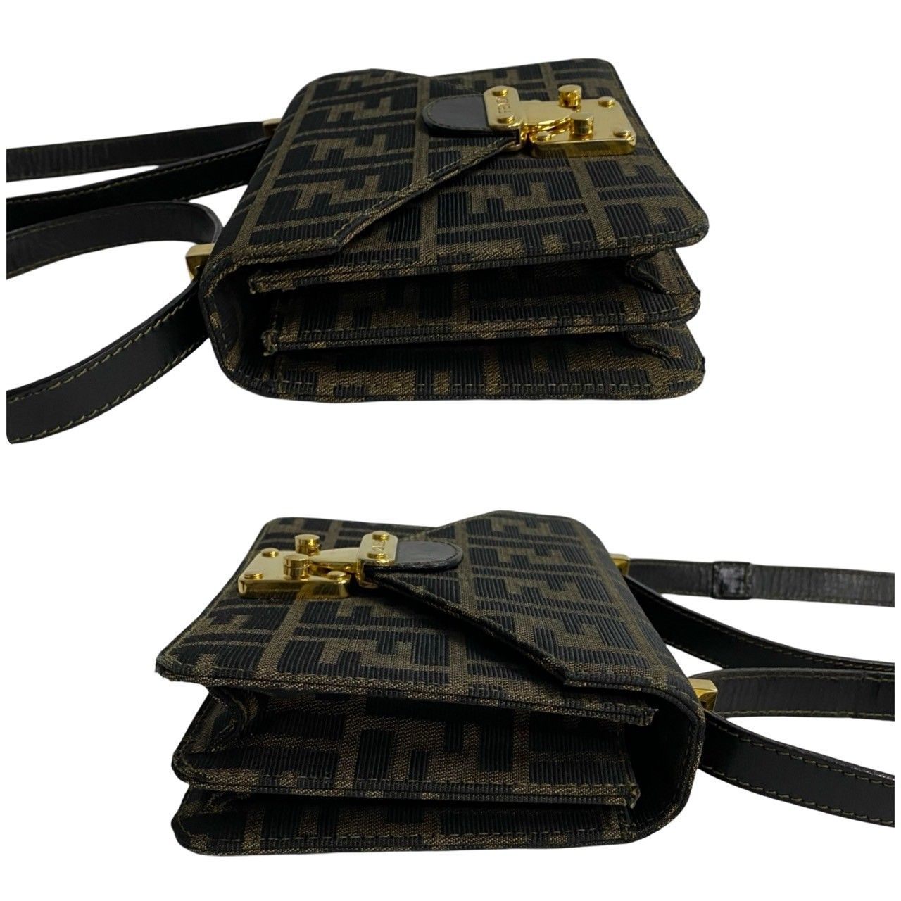 FENDI ズッカ柄 ミニボストンバッグ ハンドバッグ ナイロン レザー 
