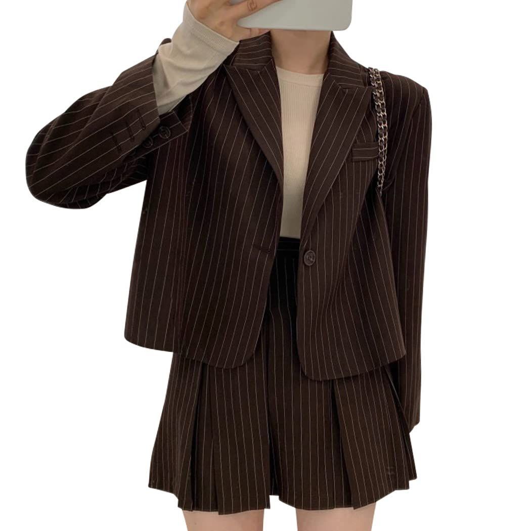 Size M_Color ブラウン DAYCLOSET セットアップ レディース ジャケット スカート 2点セット スーツ ミディアム丈 中厚手 裏地付き tops1778 ワンサイズ ブラウン