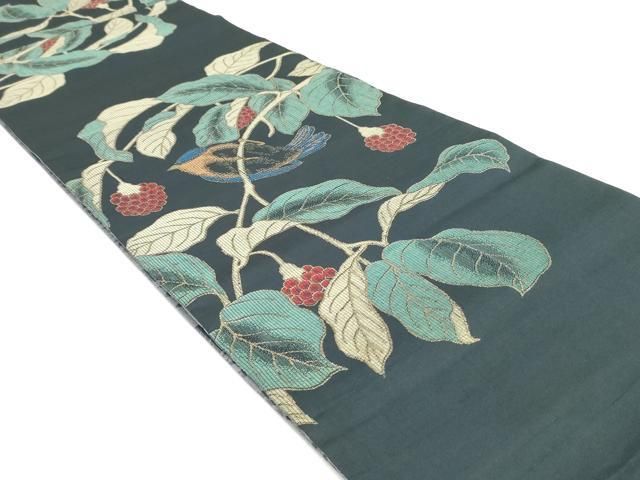 平和屋着物 アンティーク 大正ロマン 六通柄京袋帯 休み鳥南天文 金糸 正絹 DAAW6935ob