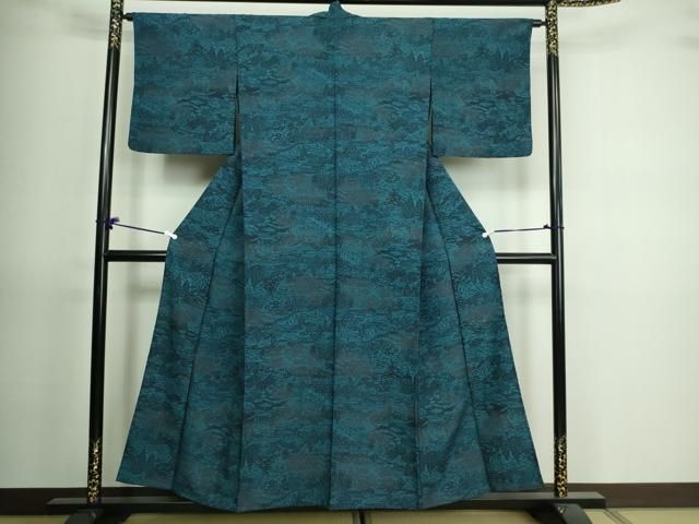 平和屋着物＊夏物 小紋 絽 椿 花唐草文 洗える着物 CAAU0118ev