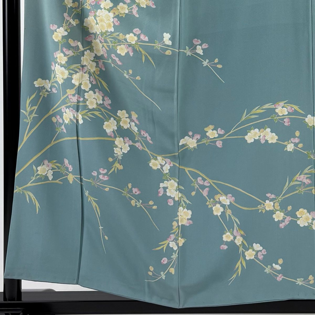 訪問着 身丈155.5cm 裄丈64cm M 袷 落款 枝梅 灰緑 正絹 秀品 一つ紋