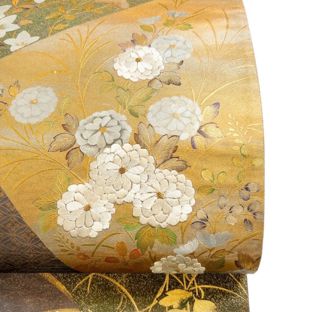 平和屋着物○博多織 鵬翔 全通柄袋帯 ふくれ織 舞蝶文 金銀糸 正絹  