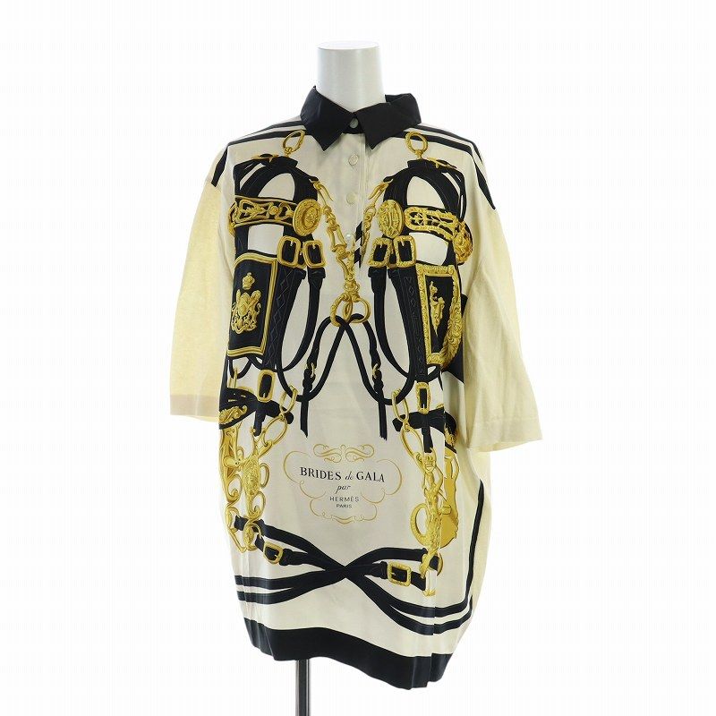 専用！エルメス BRIDES de GALA シャツ ニット シルク カシミヤ エルメス BRIDES de GALA シルクカシミヤ 切替 ニットシャツXL