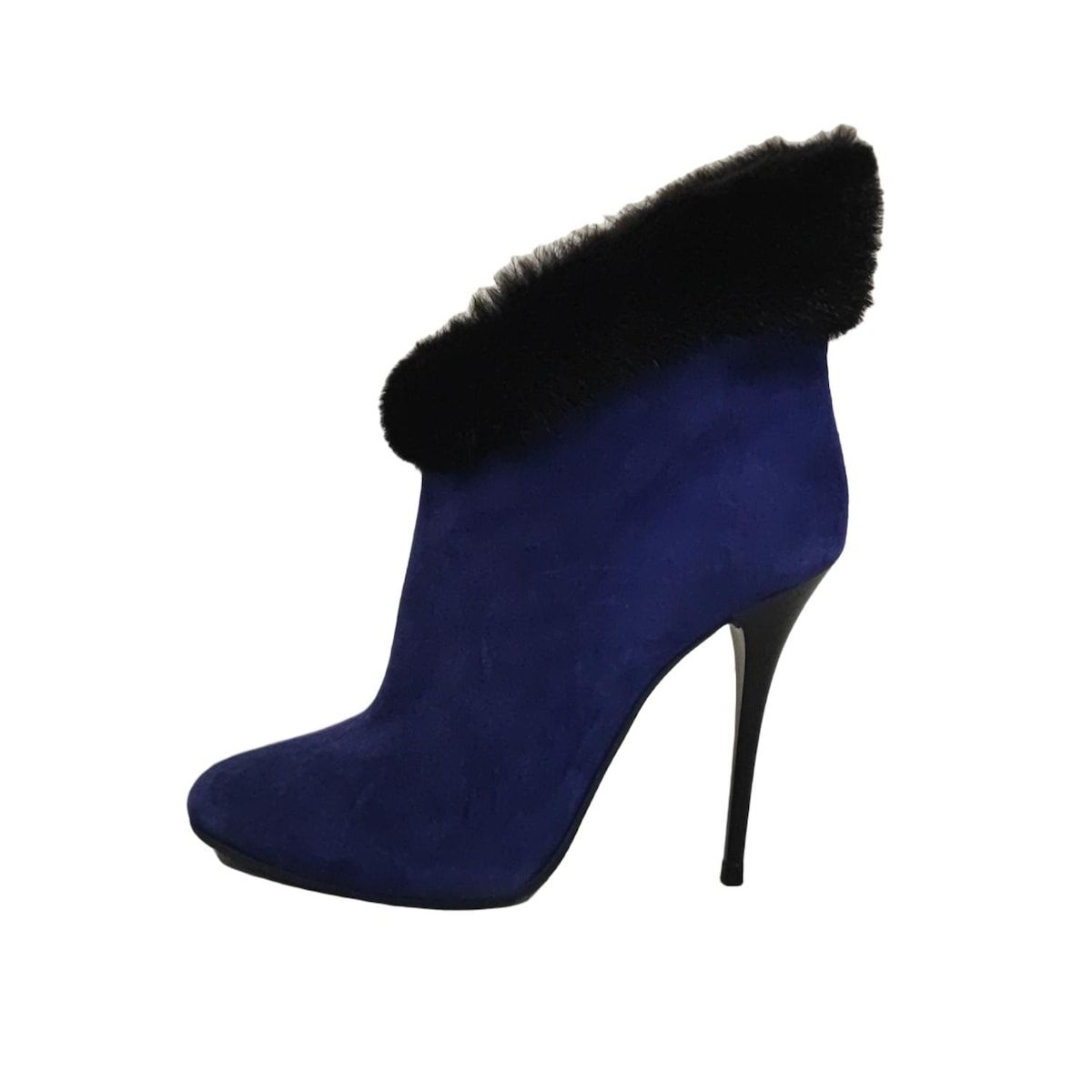 giuseppe zanotti ジュゼッペザノッティ ショートブーツ 38 レディース - ネイビー×黒 ファー