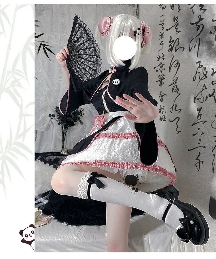 チャイナロリータ　メイド服 パンダ ロリィタ ピンク 中華風 ピンクパンダ メイド服 チャイナロリータ 中華コスプレ