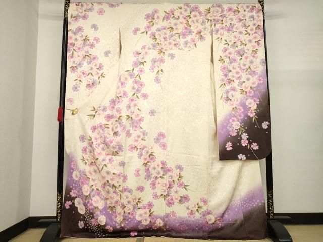 平和屋着物○豪華振袖 刺繍 枝花文 暈し染め 金糸 正絹 逸品