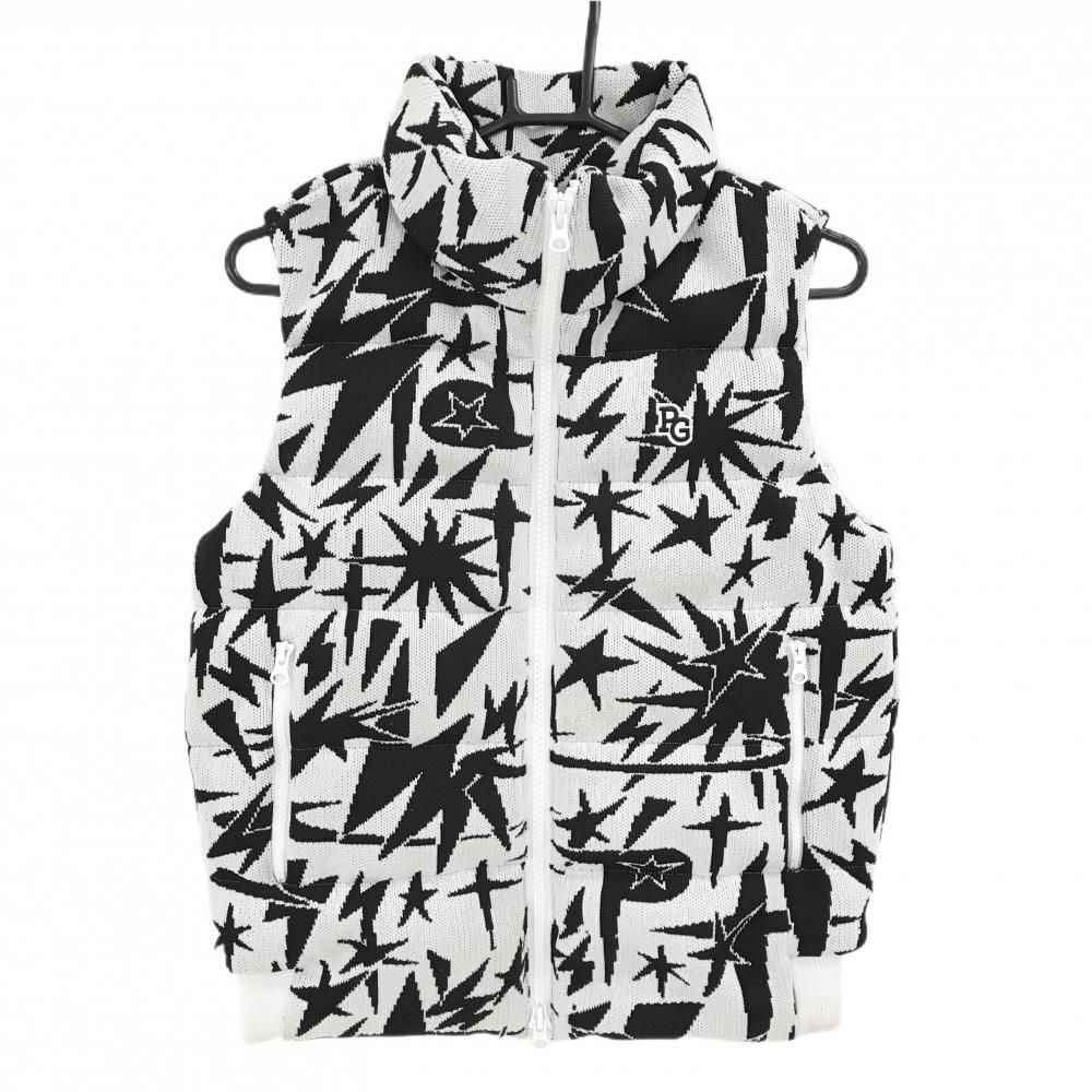 パーリーゲイツ ダウンベスト 白×黒 総柄 ニット レディース 0 S ゴルフウェア モデル PEARLY GATES