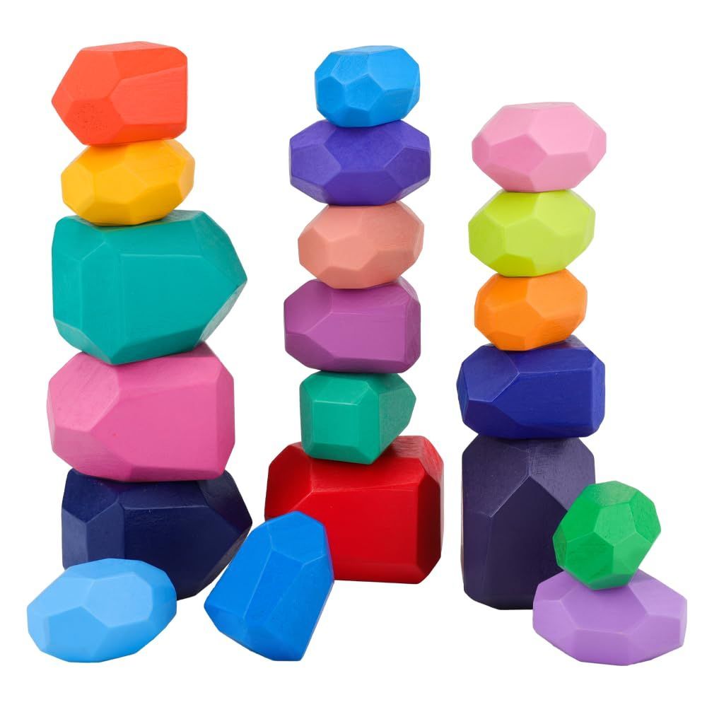 【数量限定】子供 指先訓練 幼児 大きさ違う キャンデー系 カラフル 玩具 キューブ ストーン 0歳 石積み 木製石 1歳 つみき モンテッソーリおもちゃ 2歳 バランスゲーム - 3歳 知育玩具 木のお
