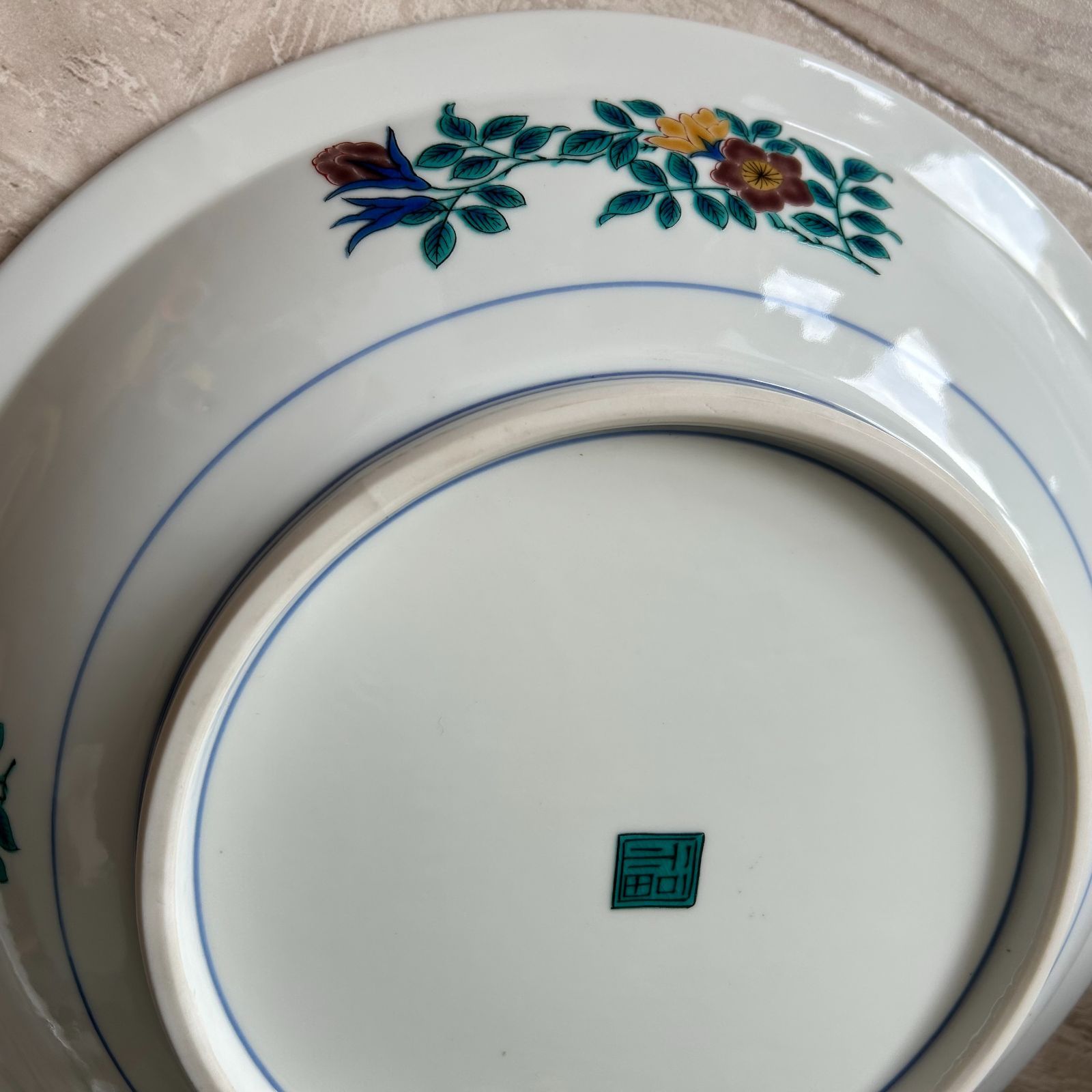 九谷焼 飾り皿 青郊窯 古九谷風 皿 大皿 絵皿 飾り皿 共箱 皿たて